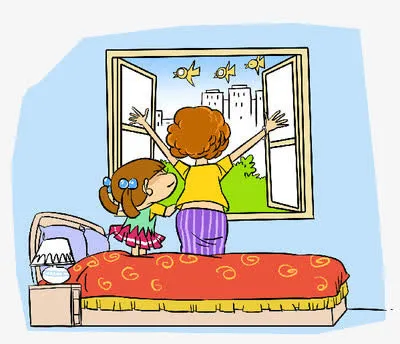 开窗户的母女免抠