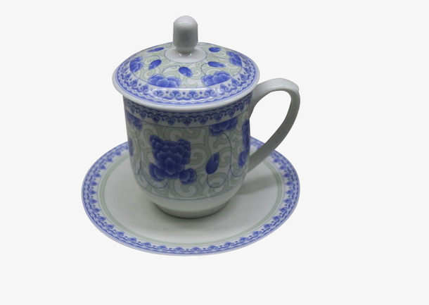卷草底纹牡丹盖杯免抠