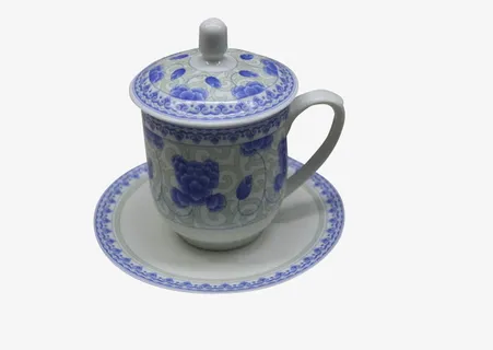 卷草底纹牡丹盖杯免抠