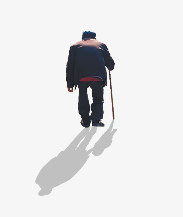 一个拄拐老人的背影免抠