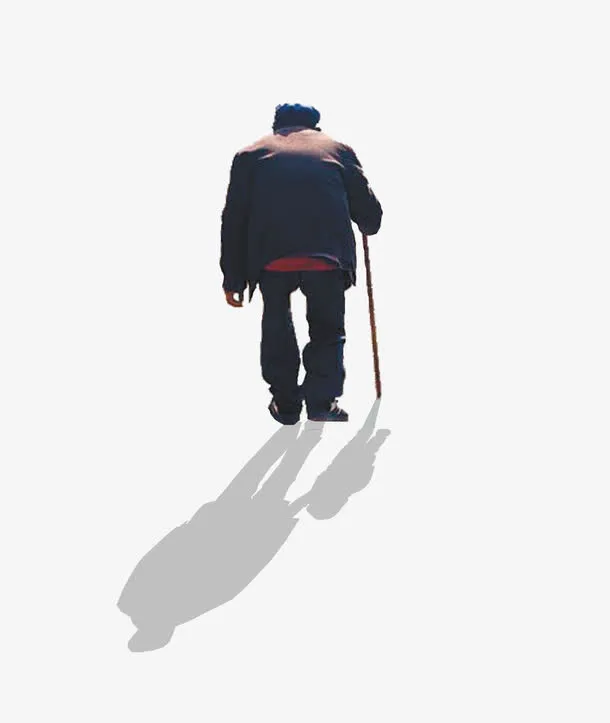 一个拄拐老人的背影免抠