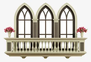 手绘拱门阳台免抠