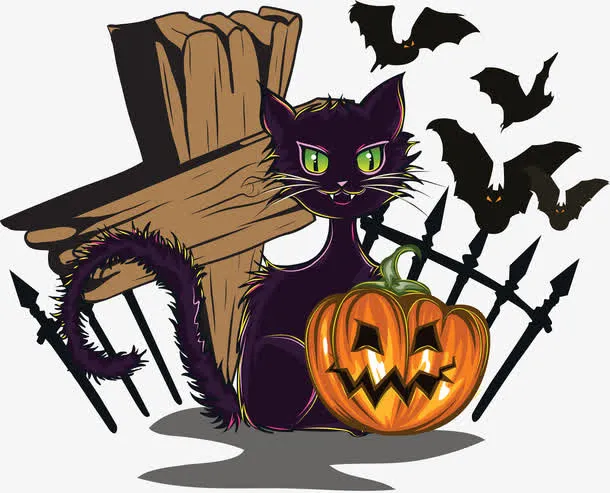 墓碑南瓜和猫免抠