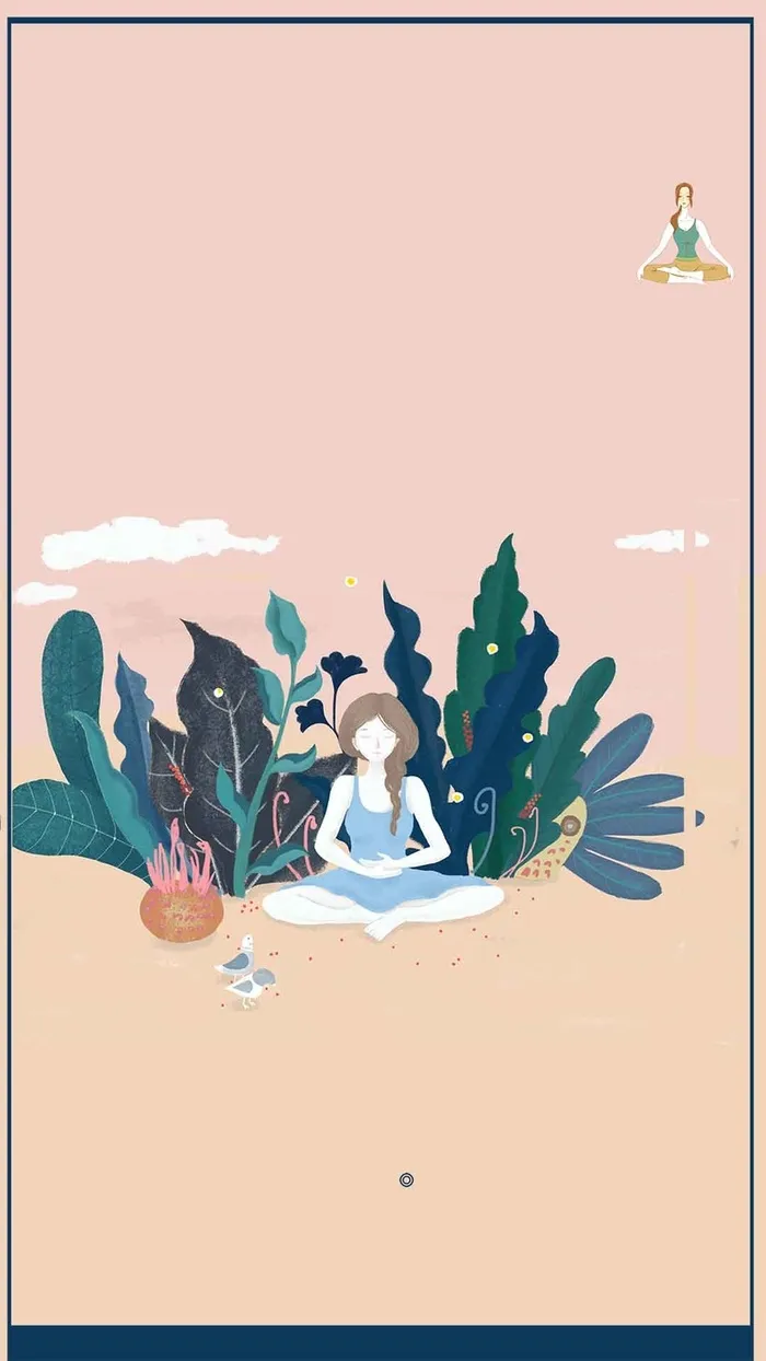 插画瑜伽美女商业H5背景素材高清