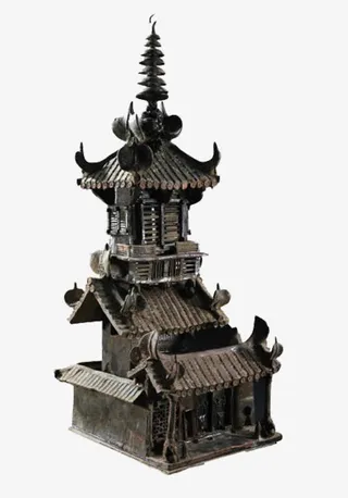 三国黄褐釉陶楼免抠