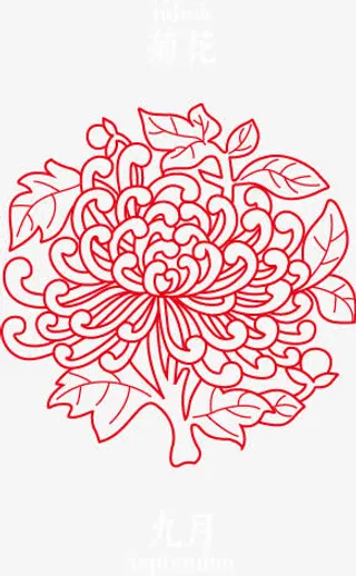 白描十二月份花卉矢量图免抠