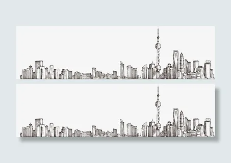 东方明珠手绘城市建筑素材免抠