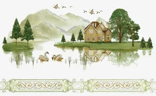 清新的山水画免抠