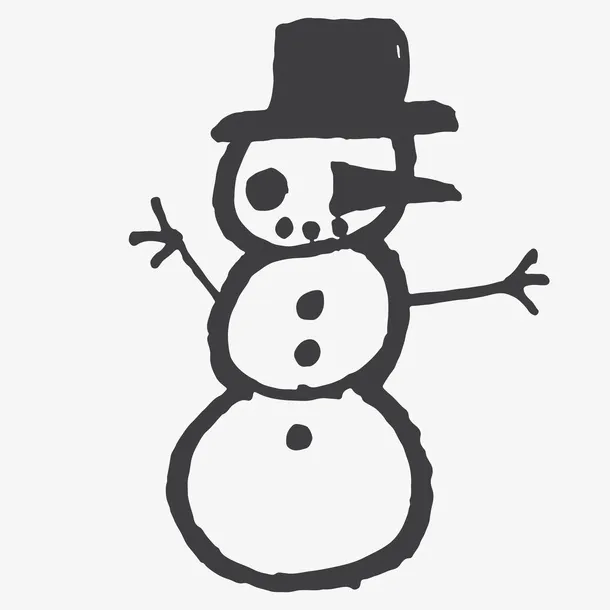 卡通简约黑白插画小清新雪人免抠