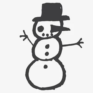 卡通简约黑白插画小清新雪人免抠