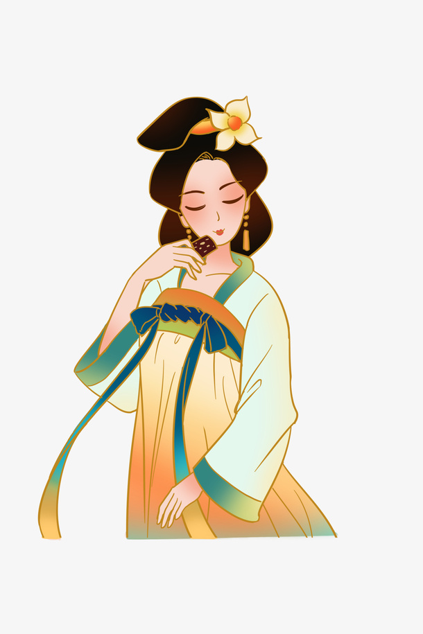 手绘旗袍女子免抠