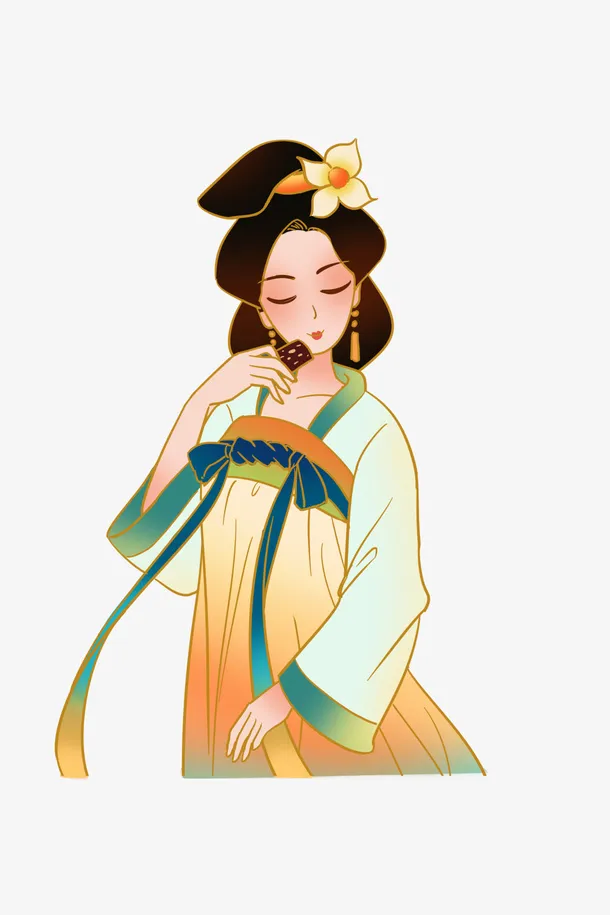 手绘旗袍女子免抠