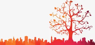 唯美卡通树木城市建筑剪影免抠