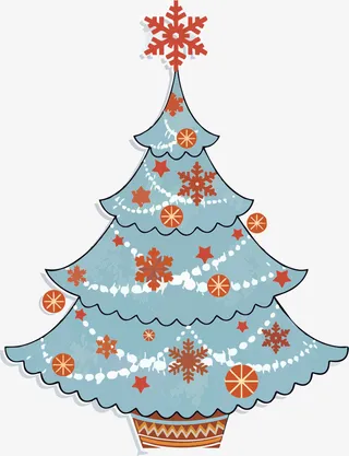 圣诞节的手绘彩色圣诞树礼物png免抠