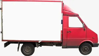 红色大货车车身广告样机免抠