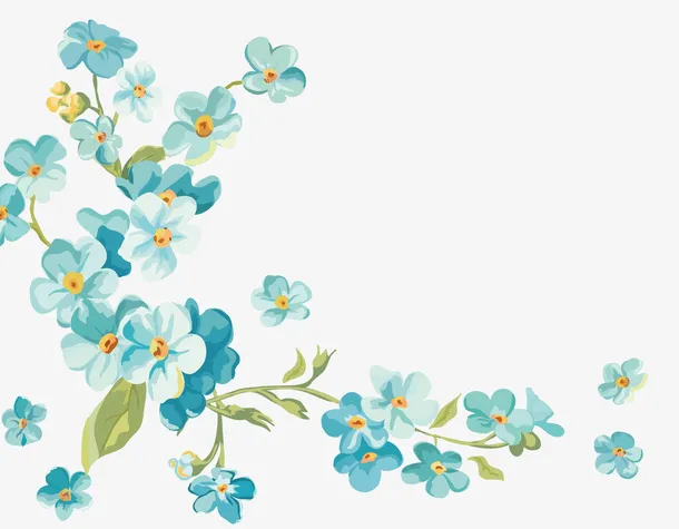 手绘小清新蓝色花卉免抠
