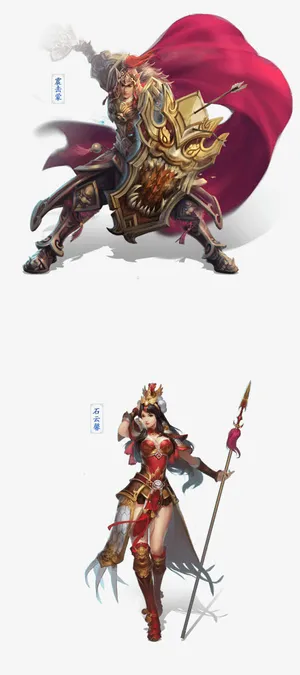 盾牌金甲将军古风手绘免抠