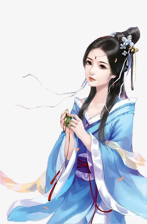 古风立绘蓝上衣思考女子免抠