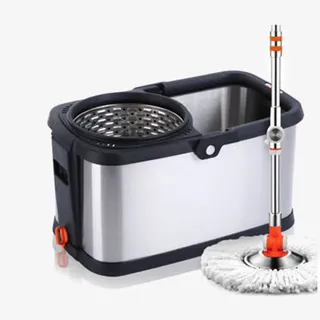 不锈钢双驱动旋转拖把桶免抠