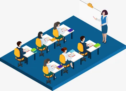 卡通2.5D学校上课开学季插画免抠