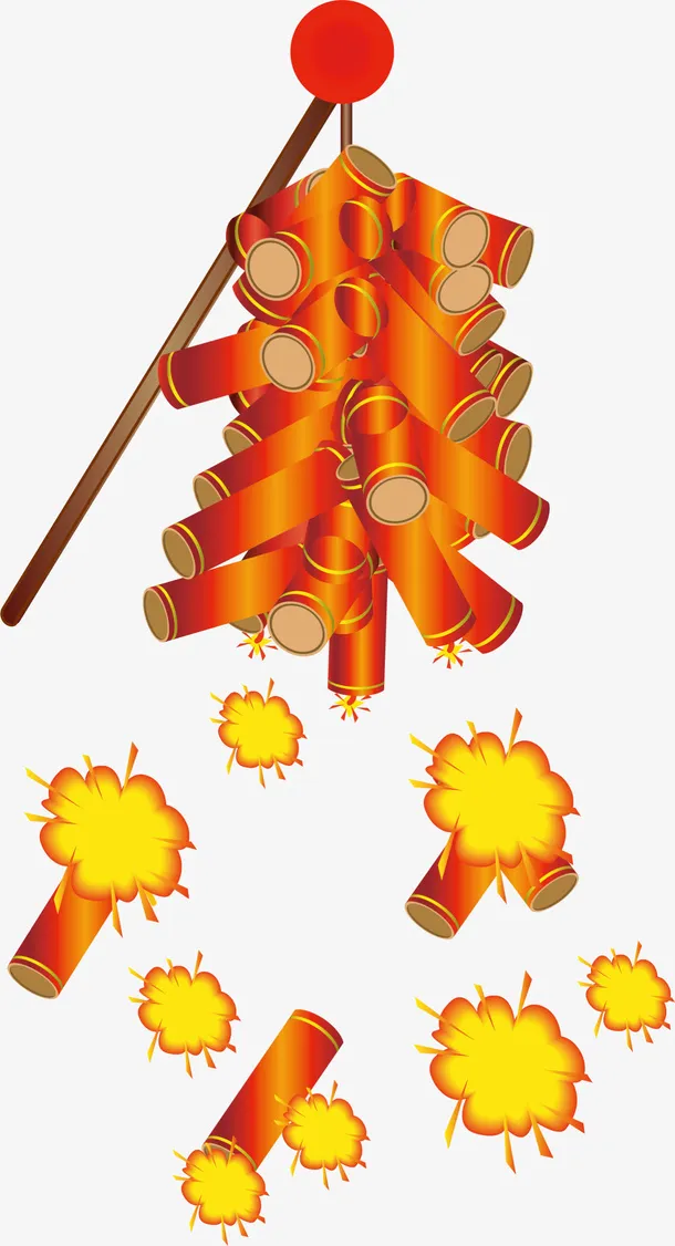 红色中国风放鞭炮免抠
