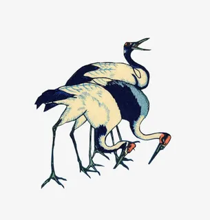 手绘蓝色高清仙鹤免抠