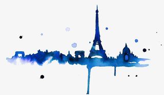 蓝色水彩城市PNG免抠