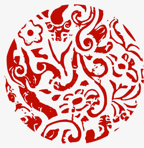 红色中国风圆形印章七夕情人节免抠