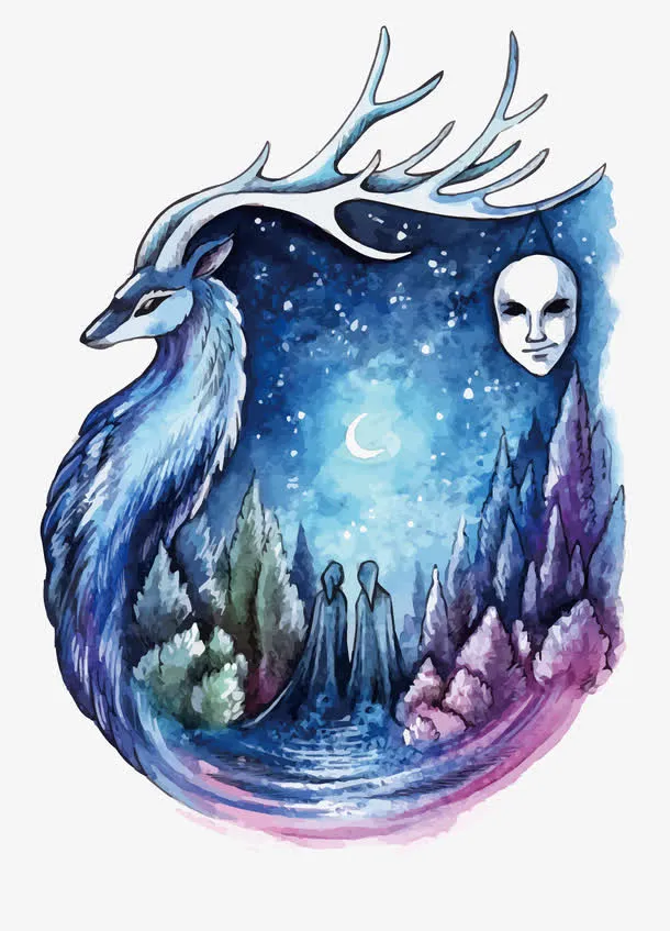 矢量夜晚森林插画免抠
