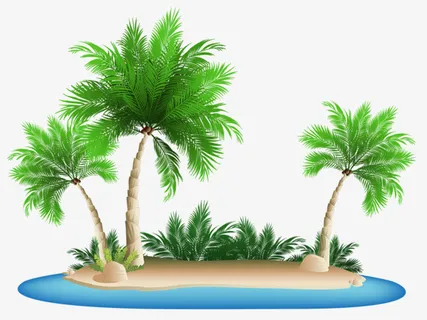 绿树海滩太阳沙滩椰子树免抠 绿树海滩太阳沙滩椰子树免抠