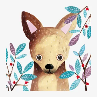 卡通树枝中的小鹿免抠