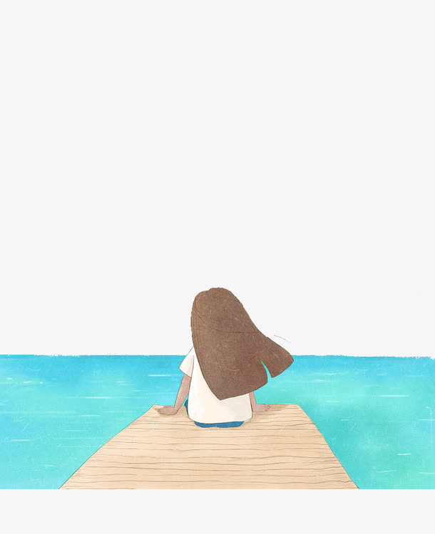 海边孤单的背影免抠
