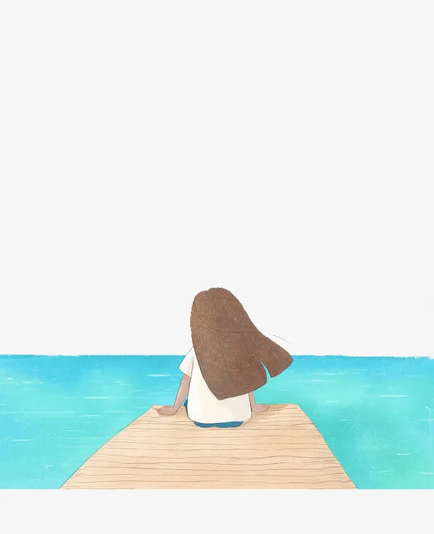海边孤单的背影免抠