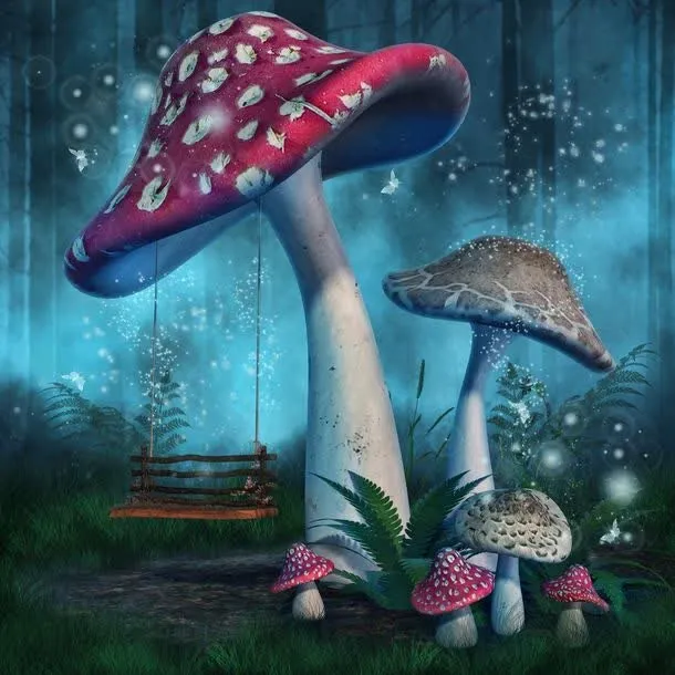 美丽仙境里的蘑菇免抠背景底纹元素