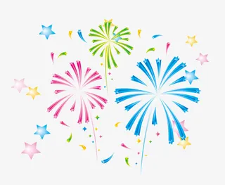 红绿蓝彩色卡通烟花星星免抠