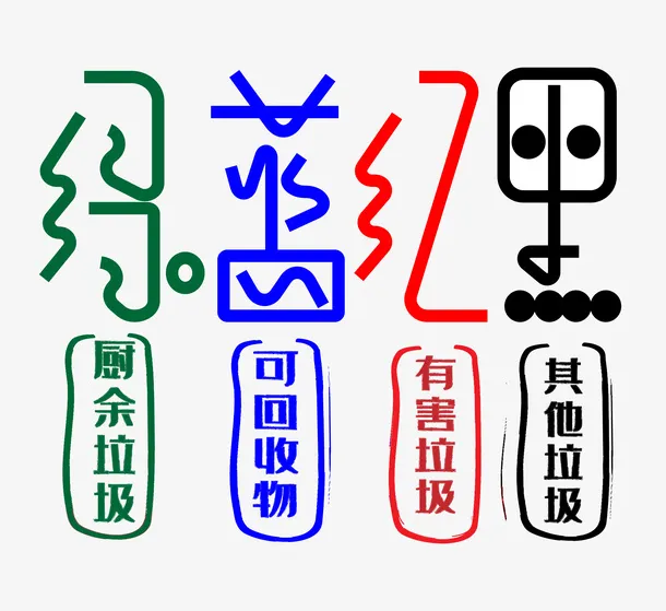 垃圾分类颜色分类免抠