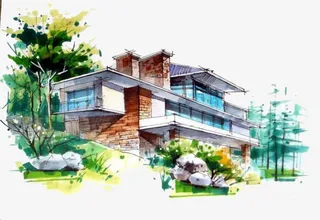 一幢别墅手绘免抠