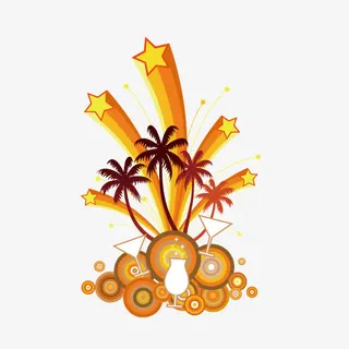 装饰图案 树木 圆环 立体星星免抠