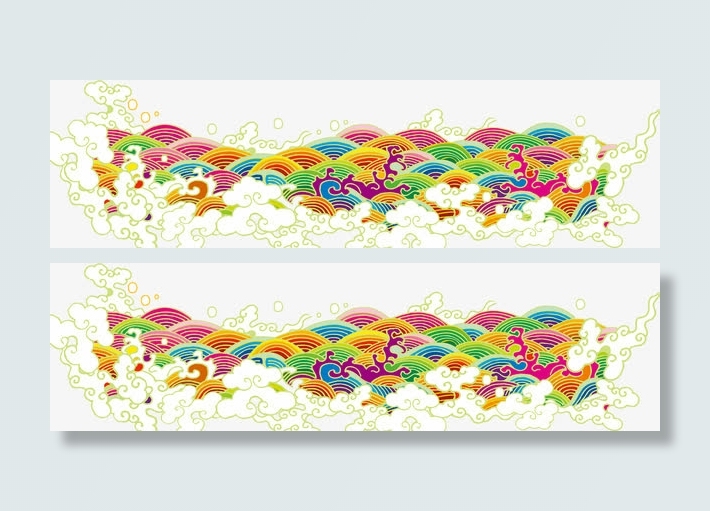 彩色卡通云纹波浪免抠