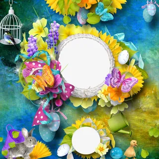 鸟笼花叶相框免抠