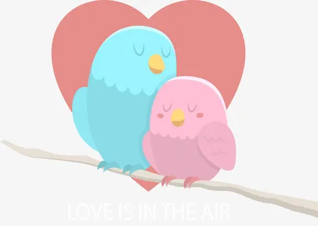 树枝上依偎的爱情鸟免抠