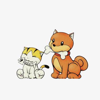 卡通吃骨头的小狗和吃鱼骨头的小免抠