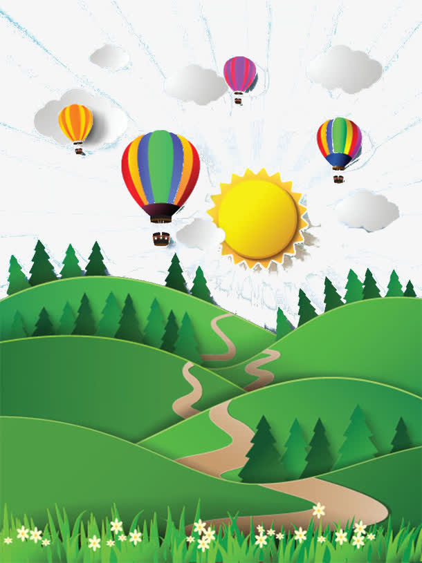 卡通立体纸片风景太阳免抠
