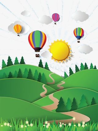 卡通立体纸片风景太阳免抠