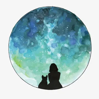 矢量和猫一起看星空免抠