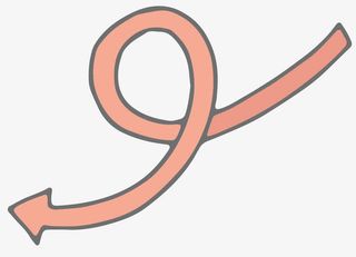 手绘卡通红色弯曲箭头免抠