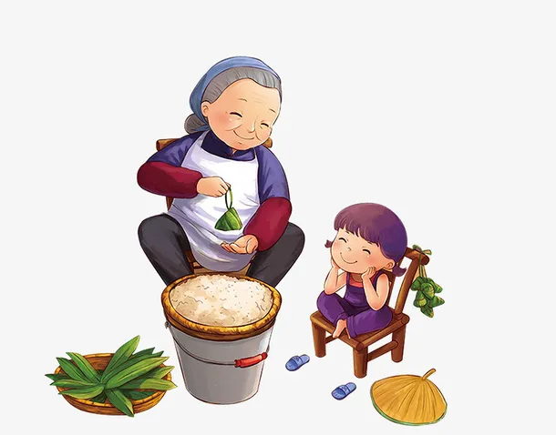 端午节包粽子手绘卡通素材免抠