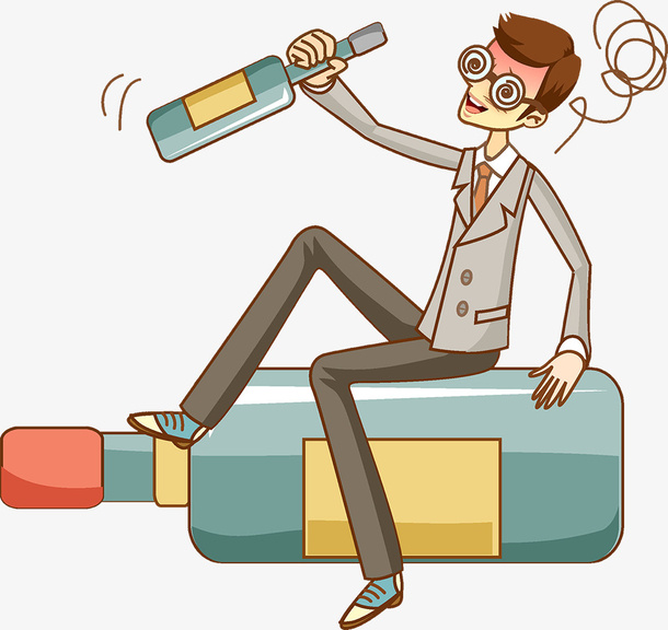 卡通插图喝酒醉了的男人免抠