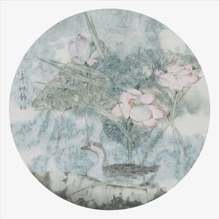 手绘古典扇面免抠