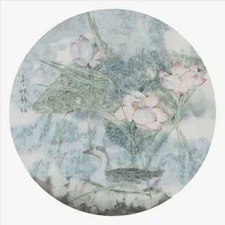 手绘古典扇面免抠